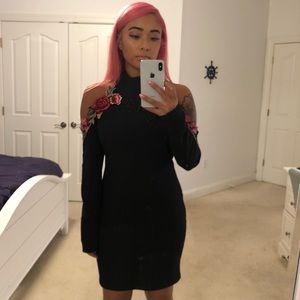 Cold Shoulder Appliqué Dress